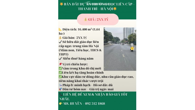 BÁN ĐẤT DỰ ÁN TRƯỜNG HỌC LIÊN CẤP –  THANH TRÌ – HÀ NỘI